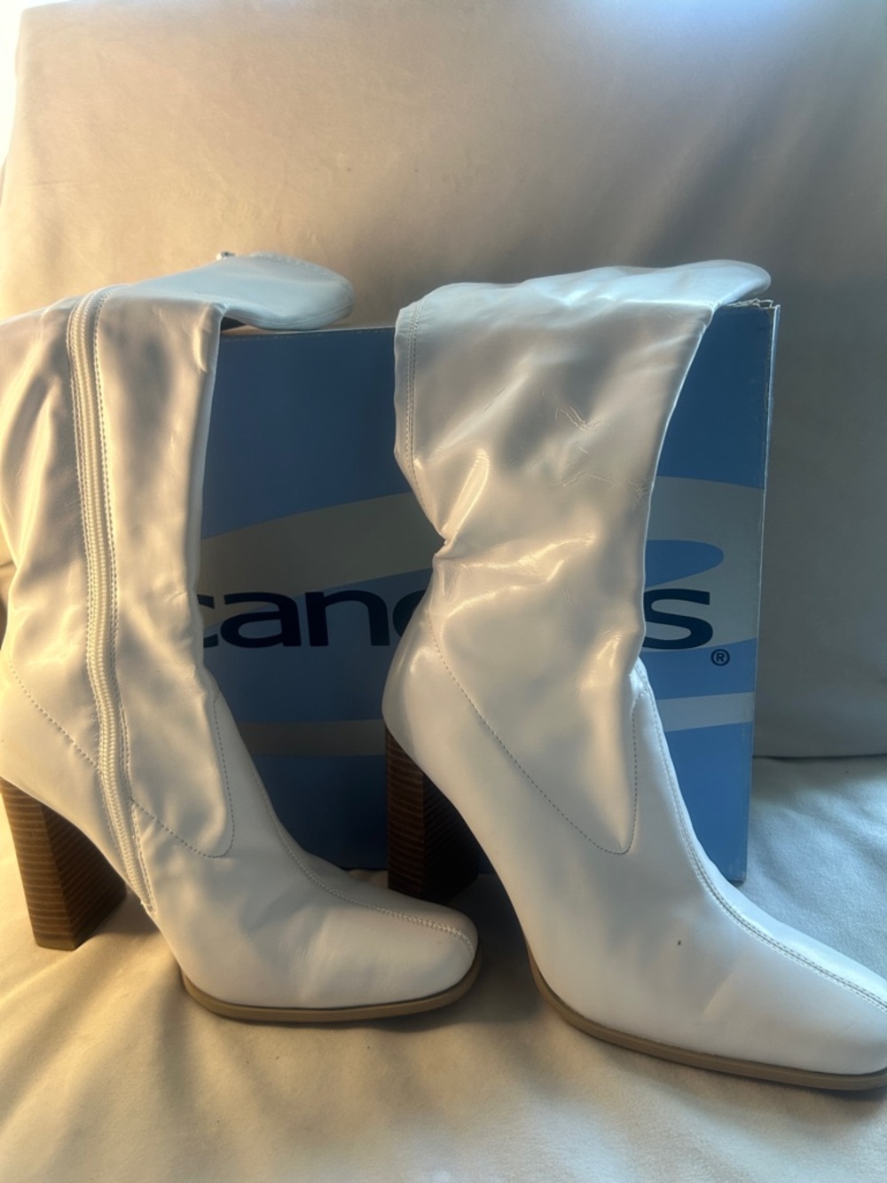 Candie's White Chunky Heel Mid-Calf Boots - Picture 3 of 12